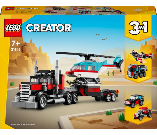 31146 Lego Creator – Nákladiak s plochou korbou a helikoptérou