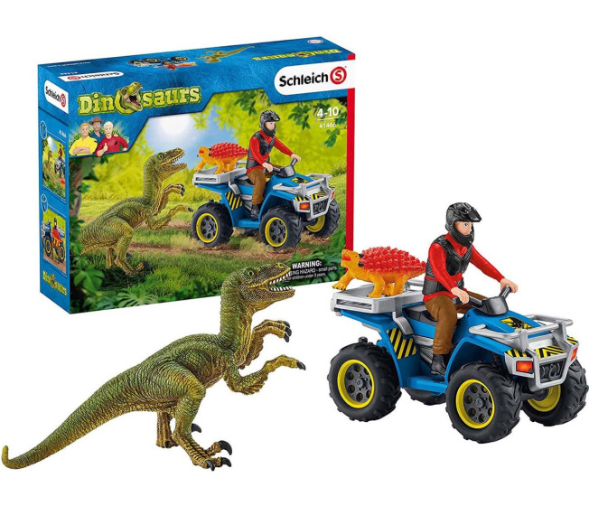 Schleich Dinosaurs – Velociraptor a štvorkolka s figúrkou 41466