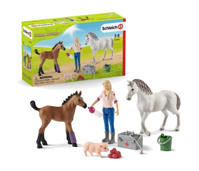 Schleich - Ošetrovateľka s koňmi 42486